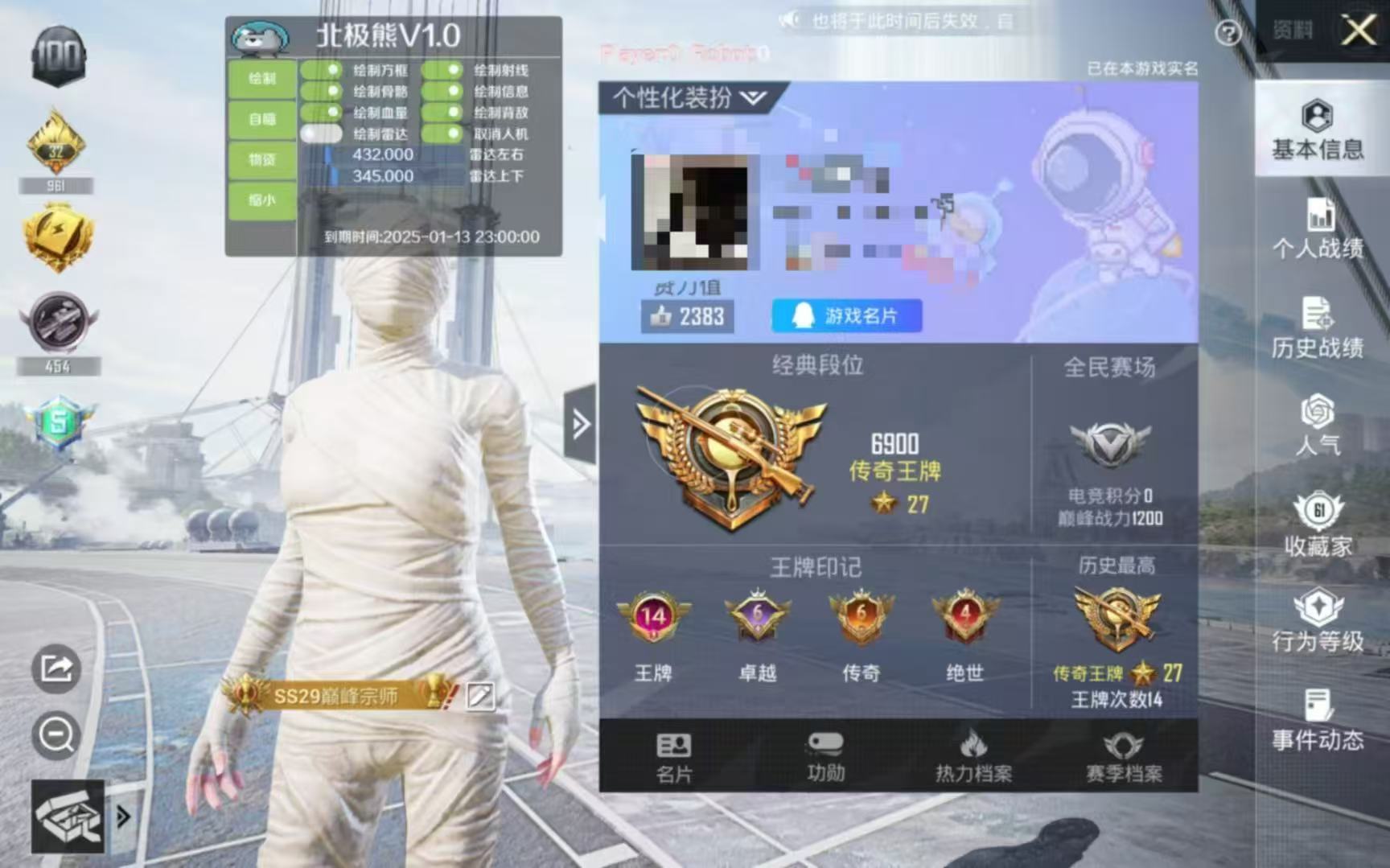 和平精英辅助【巡查员直装V1.0】人物透视 雷达预警 全车美化 枪械美化 人物加速
